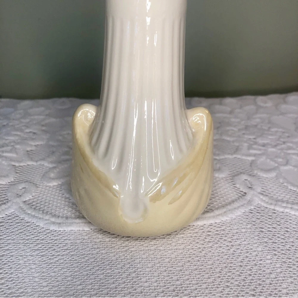 Belleek Moore Vase Vintage Ireland Ivory with Yellow Lustre Scallop Rim Irish